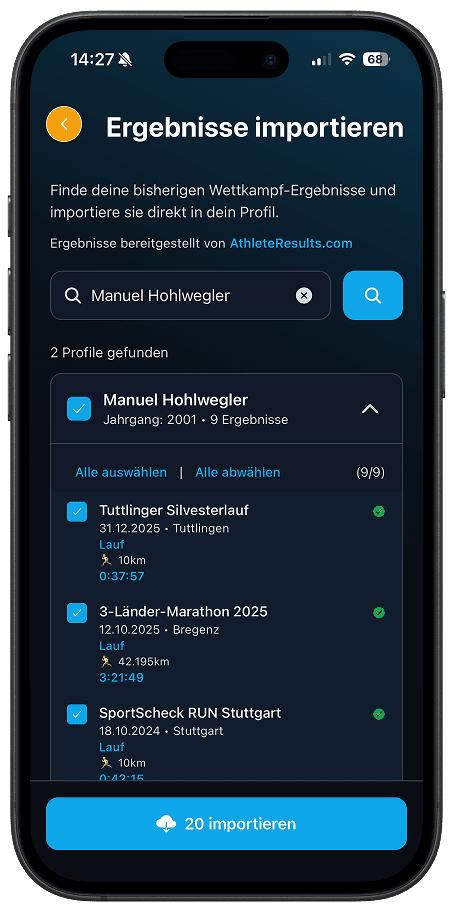 Deine Wettkampf-Historie in Sekunden